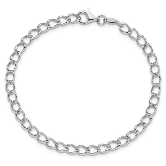 925 Silver 4.5mm Half Round Wire Curb Chain w Clasp Charm Bracelet Starter 8 in. - Picture 3 of 4